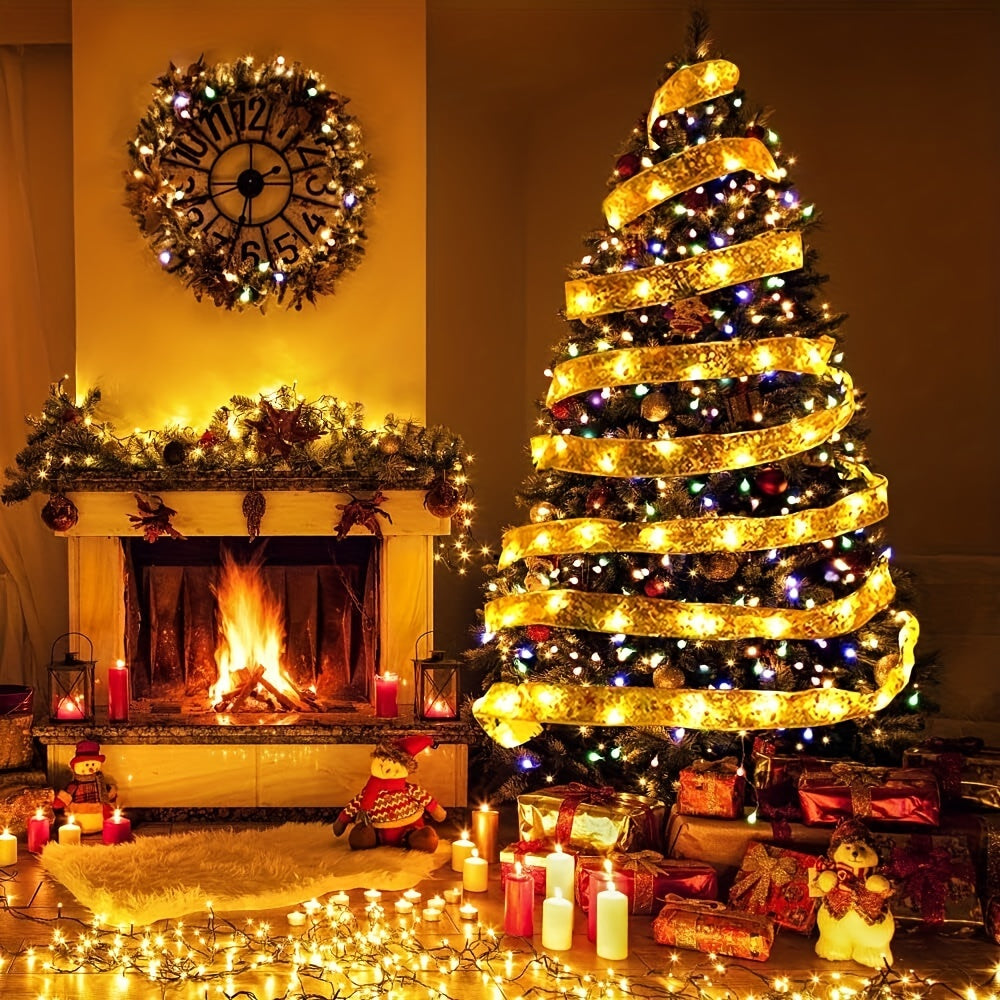 9.84 Foot Golden Christmas Ribbon Fairy Lights - Warm White LEDs