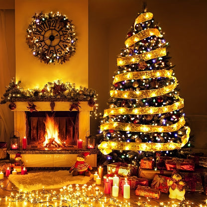 9.84 Foot Golden Christmas Ribbon Fairy Lights - Warm White LEDs