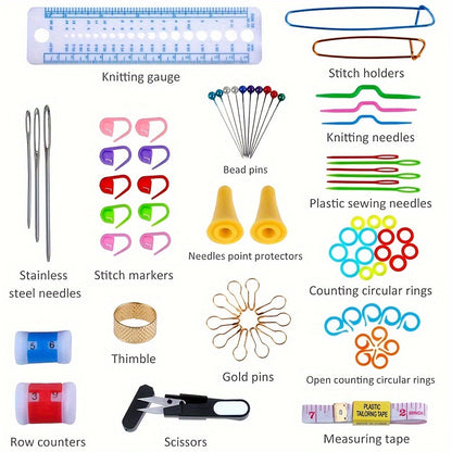 Crochet Hook Kit Knitting Needles, Multicolor Aluminum Ergonomic Yarn Knit Craft Tools
