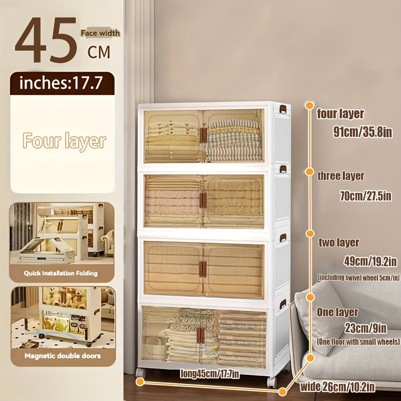 5-Layer Stackable Storage Boxes with Lids and Doors, Foldable Plastic Material