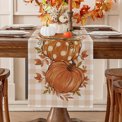 13x72 inches Pumpkin & Leaves Fall Table Runner - Autumn Thanksgiving Harvest Table Decor for Dining Room - Farmhouse Style Party Decoration