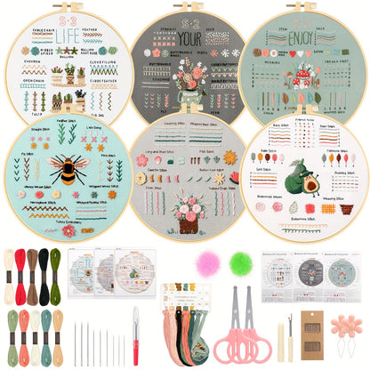 6 Sets Embroidery Starter Kits, Cross Stitch Set with Patterns Instructions