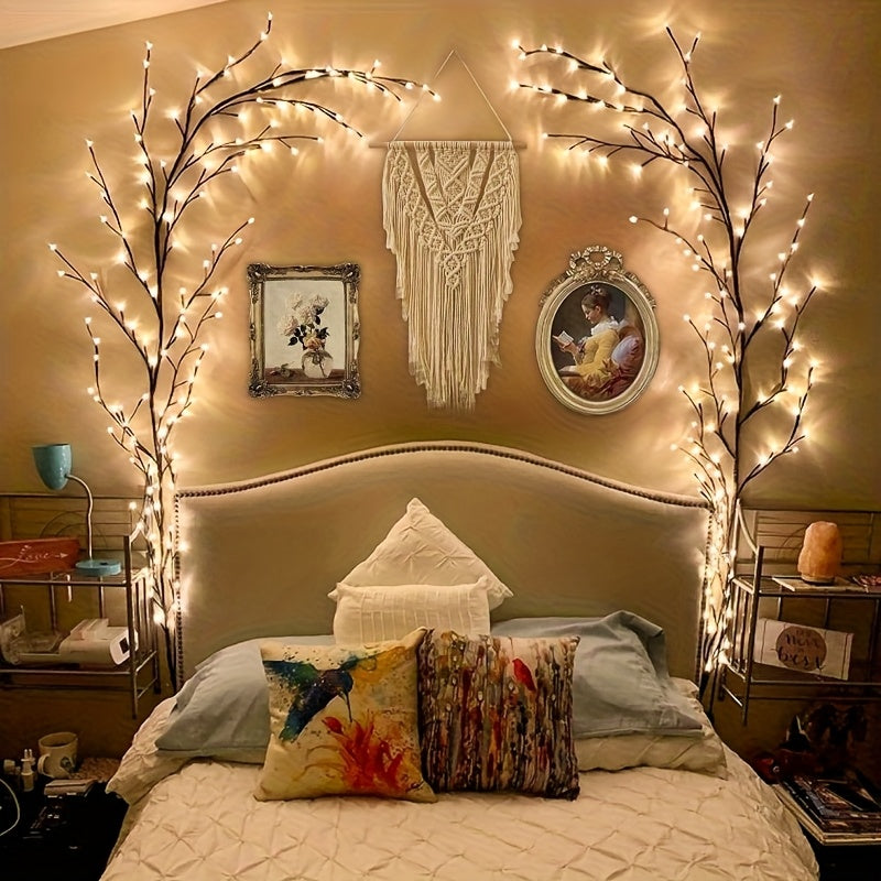 8-Branch Flexible Rattan Wall Light - 96 LED USB-Powered Ambiance 2 PCK