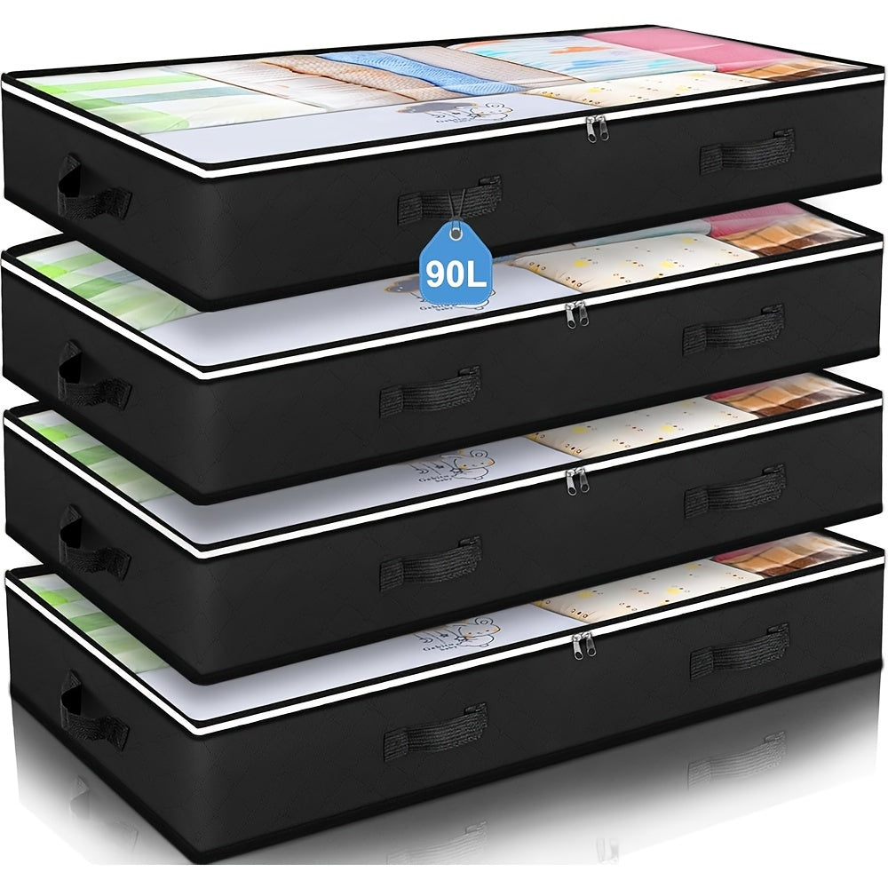 4-Pack Under Bed Storage Containers, Large Capacity Foldable Fabric Clothes Bins with Clear Window