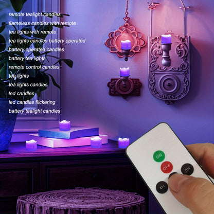 Flameless Candles 12 Pack Remote Controlled LED Tea Light Candles (Purple)