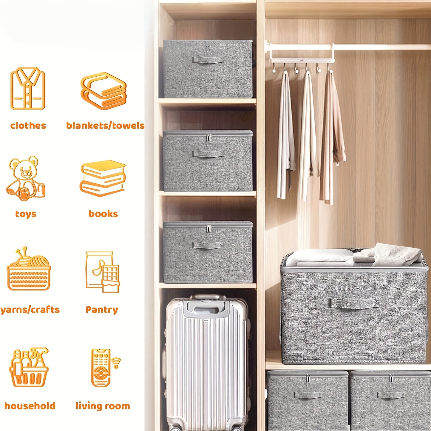Set of 4 Oversized Collapsible Storage Containers with Double Zippers and Three Handles