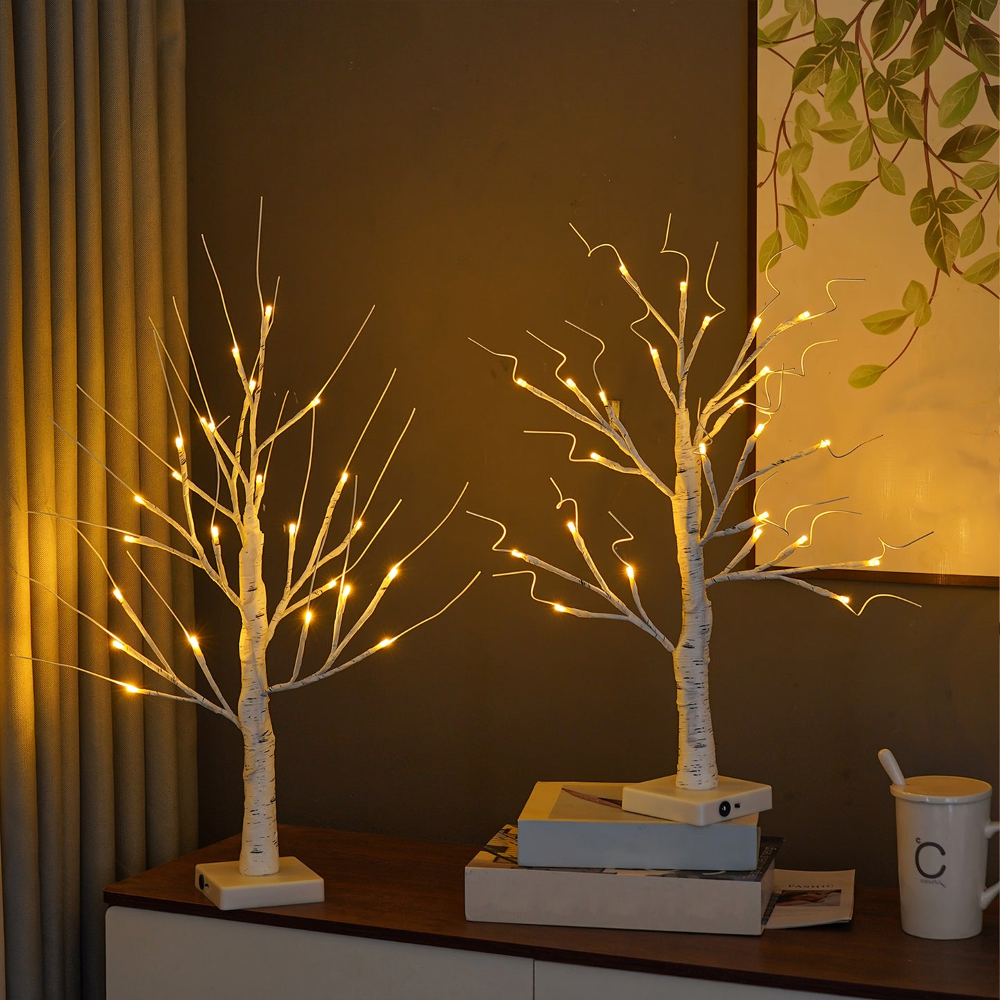 2-Pack LED Birch Tree Lamps - 2ft Tall Lighted Branches for Bedroom, Living Room, Wedding & Home Decor - 24 Warm White LEDs