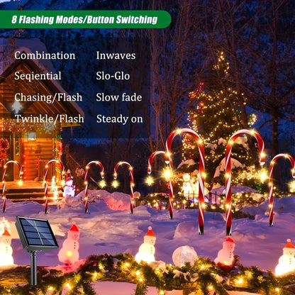16 Solar-Powered Candy Cane Lights, 5-In-1, 96 LED Bulbs, 8 Lighting Modes, Indoor And Outdoor Christmas Decoration, Festive Red And White Striped Design, Suitable for Lawns, Yards, Gardens, Christmas Trees, Solar Christmas Lights.
