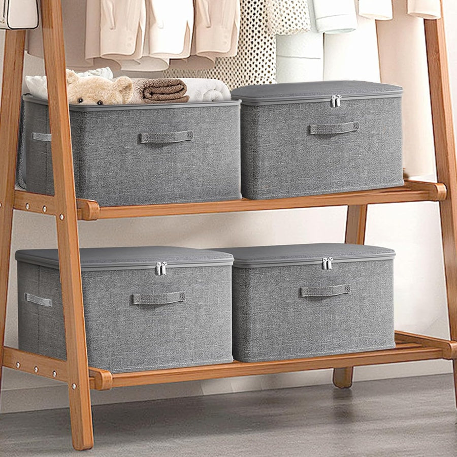 Set of 4 Oversized Collapsible Storage Containers with Double Zippers and Three Handles