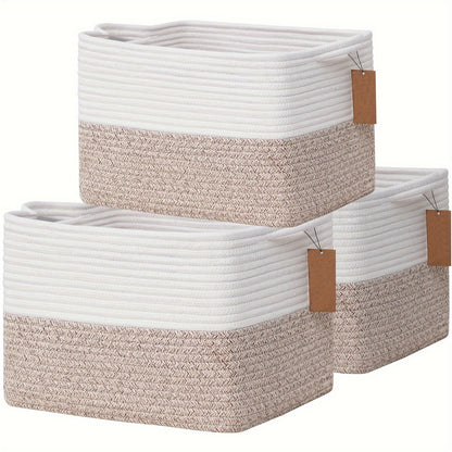 3 Pack Cotton Rope Storage Baskets Set, 13.5x11x9.5 Inch Closet Organizers