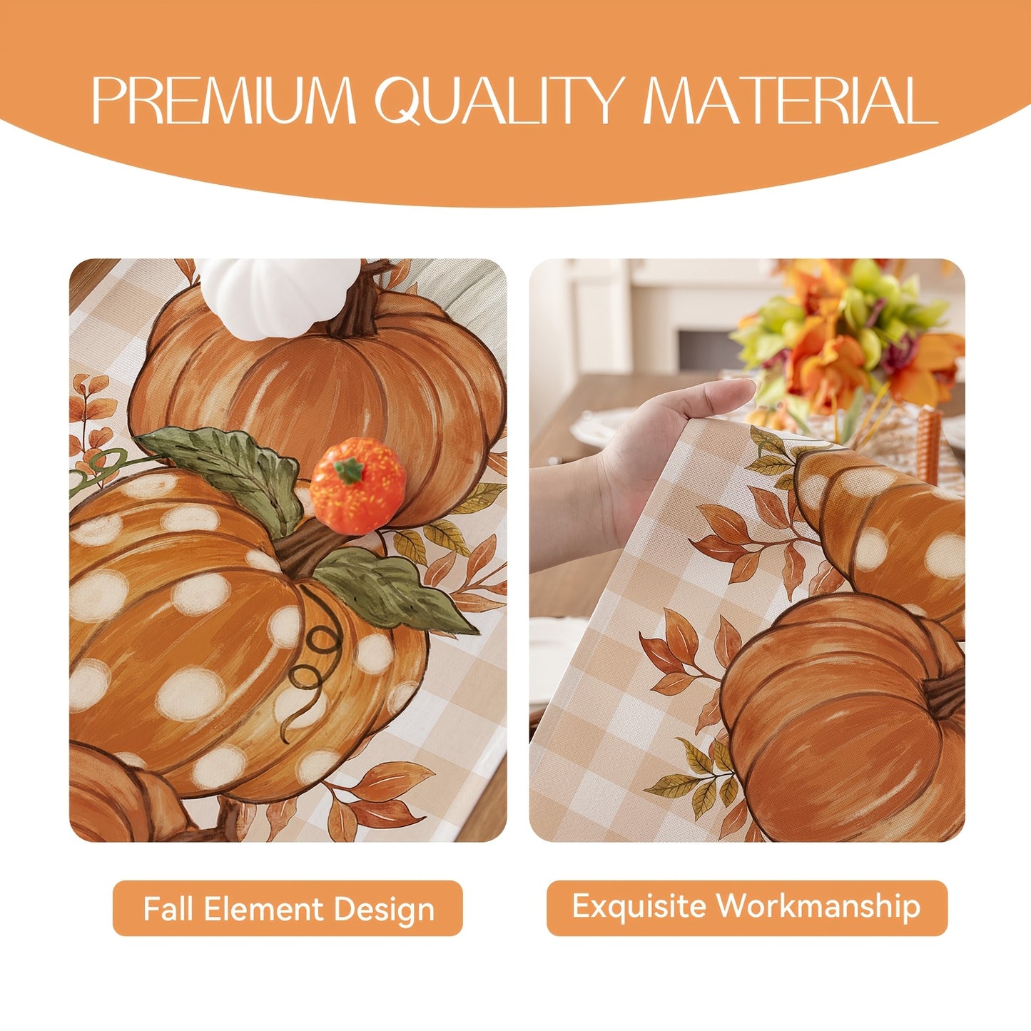 13x72 inches Pumpkin & Leaves Fall Table Runner - Autumn Thanksgiving Harvest Table Decor for Dining Room - Farmhouse Style Party Decoration