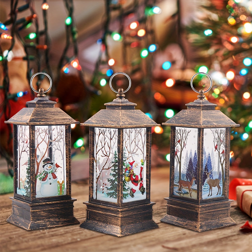 3 Pieces Christmas Lanterns Battery Operated Christmas Decorations Spinning Flashing Lanterns