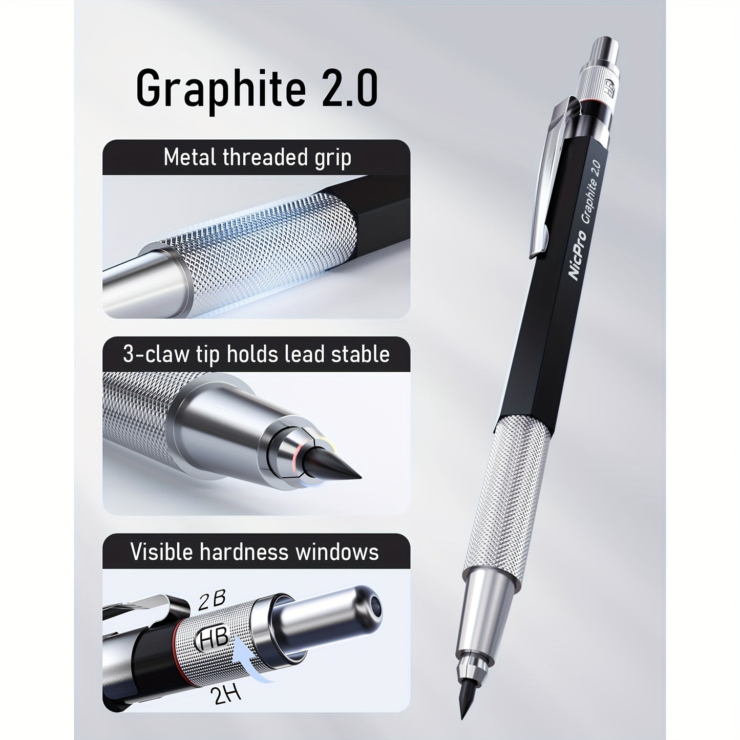 34pcs Art Mechanical Pencil Set in Case, 6 Drafting Pencil 0.5 0.7 0.9 2mm Lead Holder