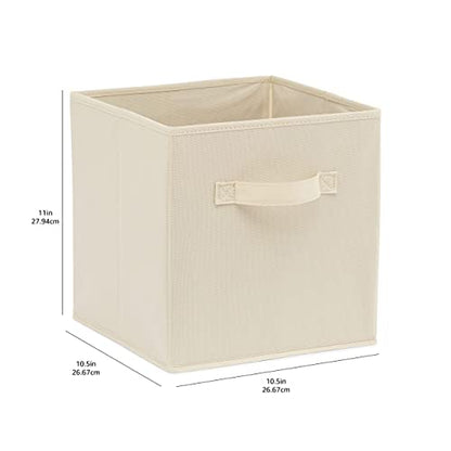 Cube Organizer Storage Bins Handles, Collapsible Fabric, Pack of 6, 10.5"x10.5"x11", Beige