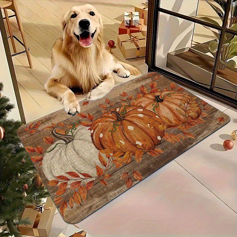 15.74" x 23.62" 1PC Pumpkin Polka Dot Doormat - Flannel Non-Slip Front Door Welcome Mat for Fall, Thanksgiving, Halloween - Farmhouse Indoor Rug for Living Room, Kitchen, Bedroom