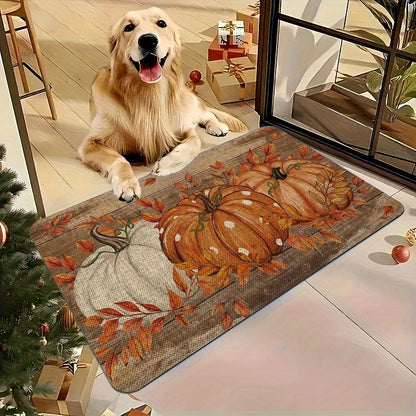 15.74" x 23.62" 1PC Pumpkin Polka Dot Doormat - Flannel Non-Slip Front Door Welcome Mat for Fall, Thanksgiving, Halloween - Farmhouse Indoor Rug for Living Room, Kitchen, Bedroom