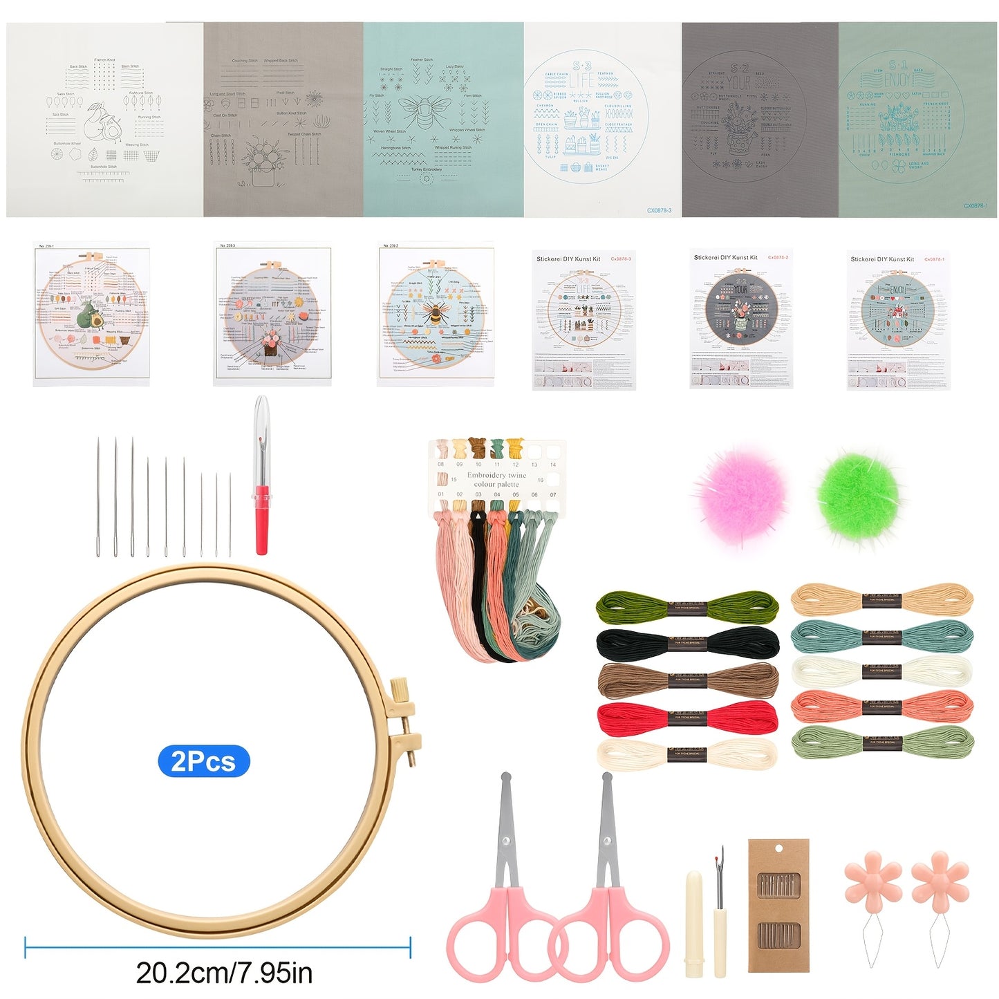 6 Sets Embroidery Starter Kits, Cross Stitch Set with Patterns Instructions