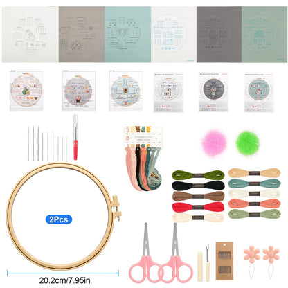 6 Sets Embroidery Starter Kits, Cross Stitch Set with Patterns Instructions