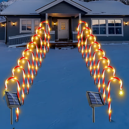 16 Solar-Powered Candy Cane Lights, 5-In-1, 96 LED Bulbs, 8 Lighting Modes, Indoor And Outdoor Christmas Decoration, Festive Red And White Striped Design, Suitable for Lawns, Yards, Gardens, Christmas Trees, Solar Christmas Lights.