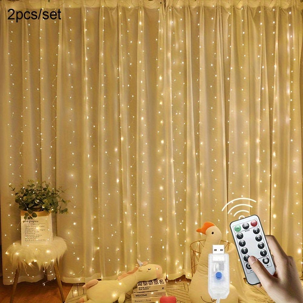 2 Pack 40 Christmas Icicle Curtain Lights with USB Remote 20ft x 9.80ft