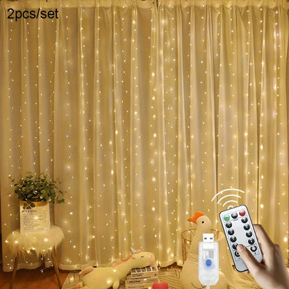 2 Pack 40 Christmas Icicle Curtain Lights with USB Remote 20ft x 9.80ft
