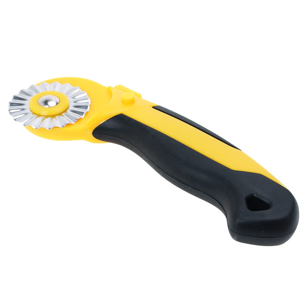45mm Rotary Cutter with 9pcs Extra Blades Automatic Fabric Roller Cutter Perforator Crochet Edge Pinking Rotary Blades for Quilting, Sewing, Crafting