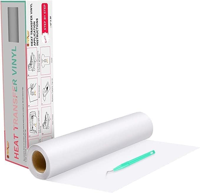 Heat Transfer Vinyl White HTV Rolls - 12" x 20ft White Iron on Vinyl for All Cutter Machine, HTV Vinyl for Shirts - Easy to Cut & Weed for Heat Transfer Design