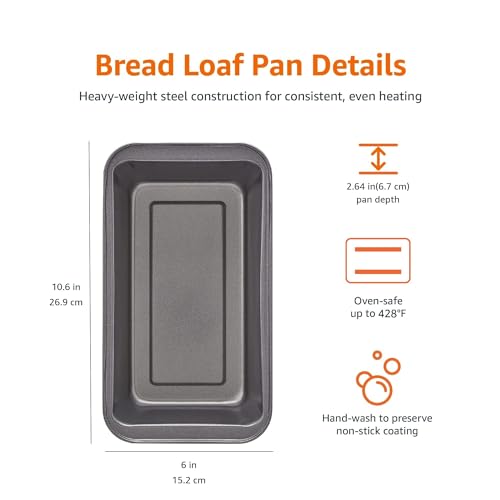 Rectangular Baking Bread Loaf Pan, 9.5 x 5 Inch, Set of 2, Gray