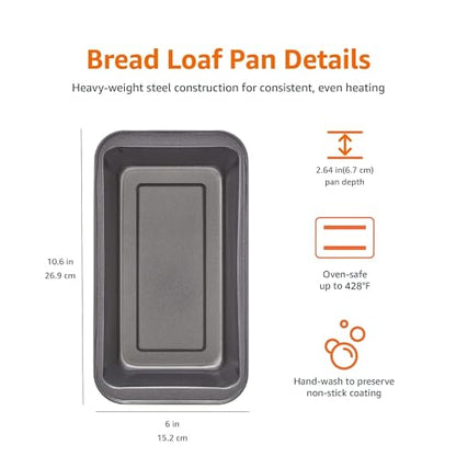 Rectangular Baking Bread Loaf Pan, 9.5 x 5 Inch, Set of 2, Gray
