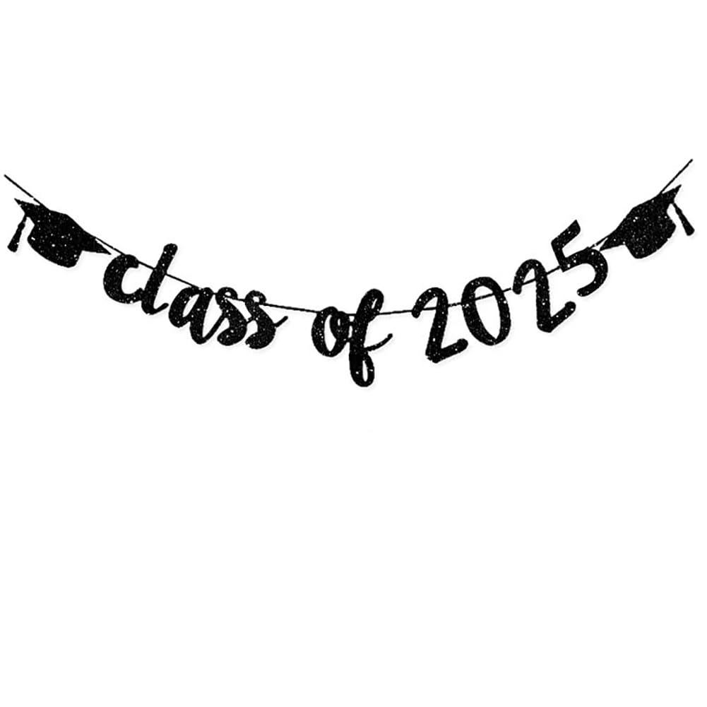 2025 Graduation Banners Party Decorations, Black Class of 2025 with Hat Graduation Banners Garland for Congratulation Graduations Party Supplies, School, Home, Car Decorations