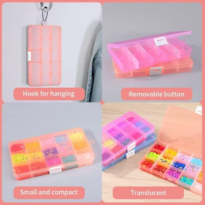 15 Girds Bead Organizer(4 Pack), Earring Organizer Box, SMALL Plastic Containers with Adjustable Dividers for Crafts Jewelry Screws Fishing Tackles Small Items, Size 6.9×3.9×0.9in
