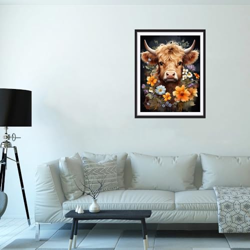 5D Diamond Art Kits for Adults Highland Cow Diamond Painting Round Drill Art Craft Kits for Home Wall Decor Gifts 16x20inch