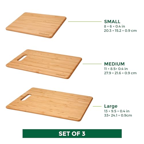 Cutting Boards for Kitchen [Set of 3] Wood Cutting Board for Chopping Meat, Vegetables, Fruits, Cheese, Knife Friendly Serving Tray with Handles