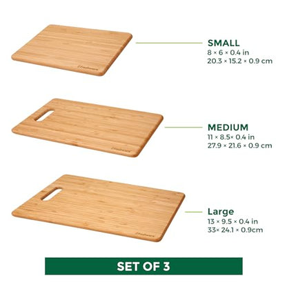 Cutting Boards for Kitchen [Set of 3] Wood Cutting Board for Chopping Meat, Vegetables, Fruits, Cheese, Knife Friendly Serving Tray with Handles