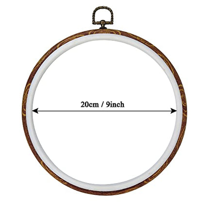 5 Pieces 8 inch Round Embroidery Hoops, Imitated Wood Plastic Display Frame for Cross Stitch Embroidery Round Hoops Arts Decoration