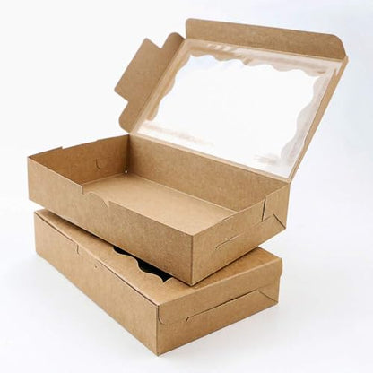 30 Pack 7" x 4 3/8" x 1 1/2" Small Kraft Cookie Boxes with Clear Window - Ideal for Desserts, Pastries & Candies - Perfect for Weddings, Parties & More