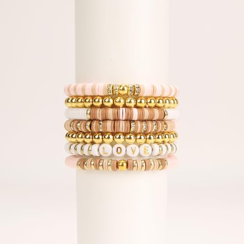 Bracelet Making Kit Friendship Golden Beads Clay Beads Jewelry&Bracelet Making Kit Charm Bracelet Maker Set with Letter Beaded Kit Birthday Gift