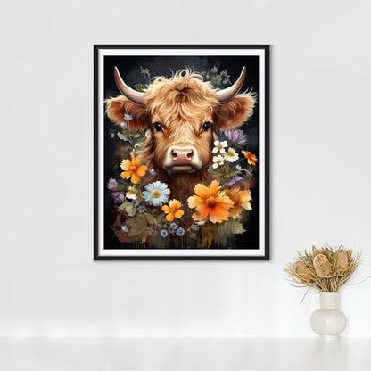5D Diamond Art Kits for Adults Highland Cow Diamond Painting Round Drill Art Craft Kits for Home Wall Decor Gifts 16x20inch