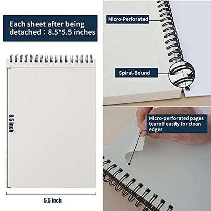 5.5" x 8.5" Sketchbook Set, Top Spiral Bound Sketch Pad, 2 Packs 100 Sheets Each (68lb/100gsm), Acid Free Art Sketch Book Artistic Drawing Painting Writing Paper for Beginners Artists