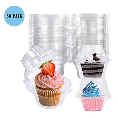 50 Pack Individual Cupcake Containers Plastic Cupcake Boxes Cupcake Holders Stackable Deep Dome Cupcake Carrier