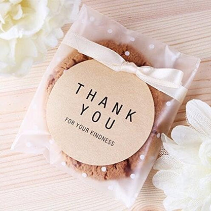 200PACK Self Sealing Cellophane Bags Clear Cookie Bags for Gift Giving Treat bag for Packaging Cookies, Candy, Gifts (White Polka Dot, 4x4Inches)