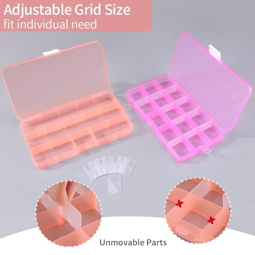 15 Girds Bead Organizer(4 Pack), Earring Organizer Box, SMALL Plastic Containers with Adjustable Dividers for Crafts Jewelry Screws Fishing Tackles Small Items, Size 6.9×3.9×0.9in