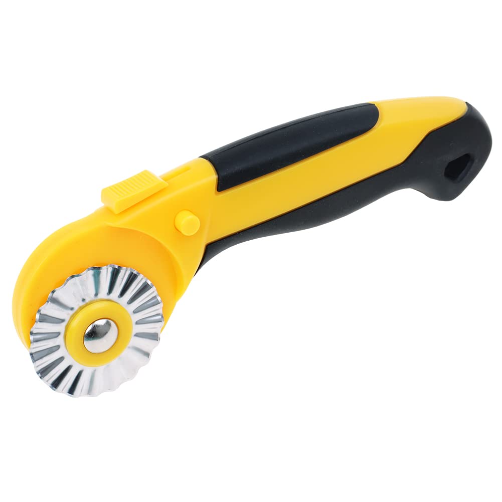 45mm Rotary Cutter with 9pcs Extra Blades Automatic Fabric Roller Cutter Perforator Crochet Edge Pinking Rotary Blades for Quilting, Sewing, Crafting