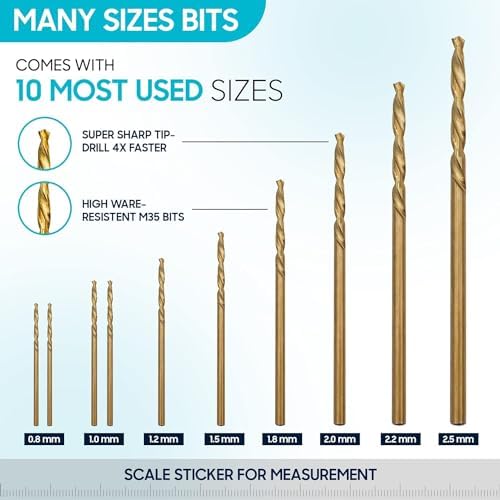 Manual Craft Drill Sharp HSS Micro Mini Twist Drill Bits Set, Pin Vise Hand Drill for Jewelry Making; Small Hand Drill for Resin, Rotary Tools for Wood, Jewelry, Plastic, Miniature - Blue