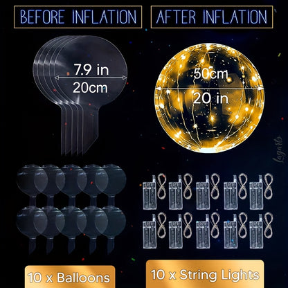 Christmas 10pcs LED Lights with 10pcs 20inch LED Light Up Bobo Balloons String Lights