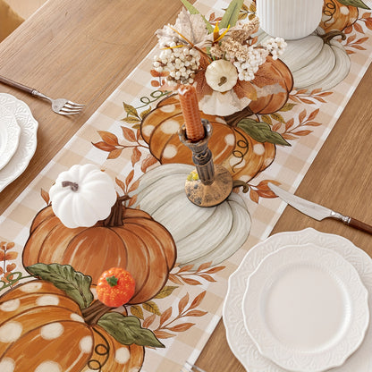 13x72 inches Pumpkin & Leaves Fall Table Runner - Autumn Thanksgiving Harvest Table Decor for Dining Room - Farmhouse Style Party Decoration