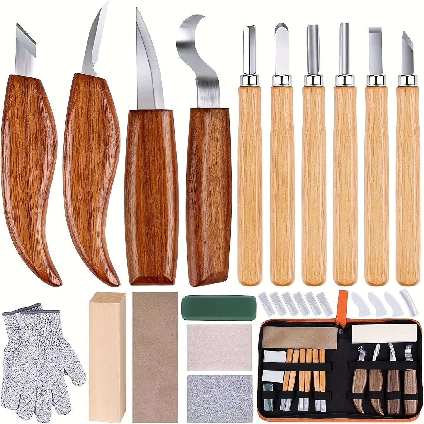 Wood Carving Kit 26pcs, Wood Carving Tools Hand Carving Knife Set with Anti-Slip Cut Resistant Gloves