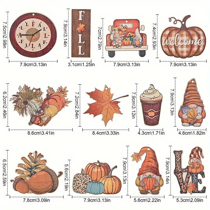 24-Pack Wooden Fall Hanging Decor - Pumpkin & Leaf Ornaments for Thanksgiving, Autumn Tree & Wall Decoration