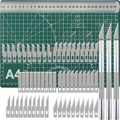 65pcs Craft Cutting Stencil Knife Set and A4 Cutting Mat Set, Art Craft Blade Cutting Tools