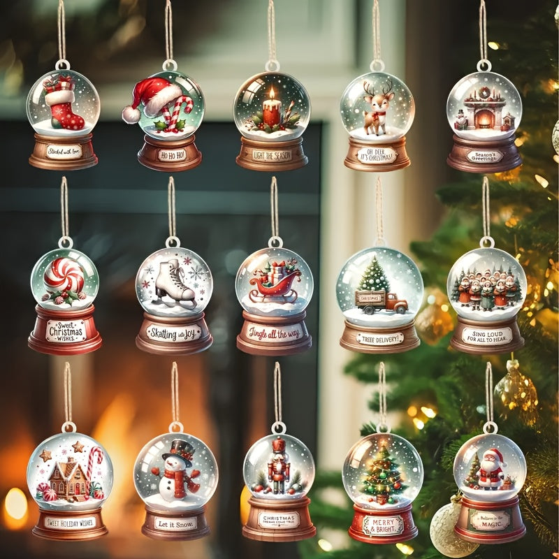 30pcs Classic Christmas Wooden Ornaments Santa Snowman Reindeer Crystal Ball Designs